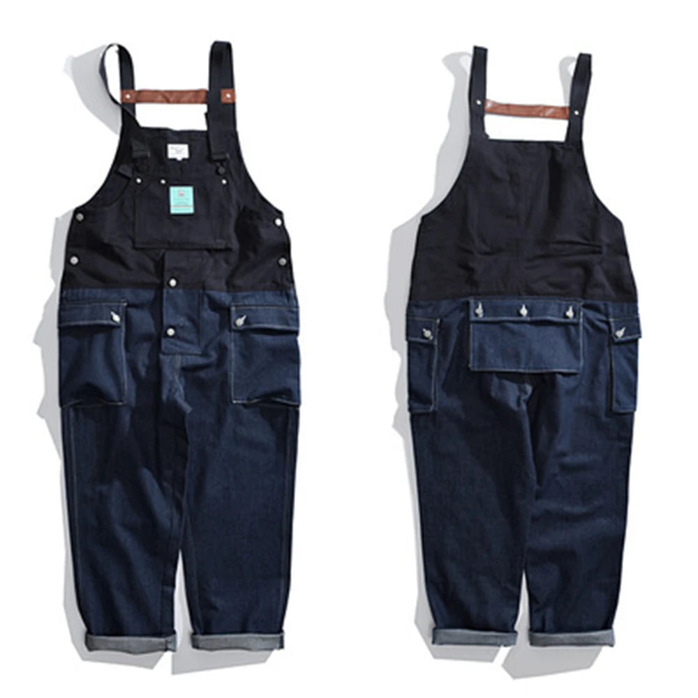 2023 summer cargo overalls pants men patchwork denim jumpsuits loose work pants solid color casual streetwear cargo trousers unique cargo style 4500
