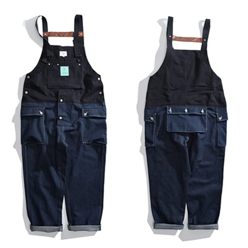 2023 summer cargo overalls pants men patchwork denim jumpsuits loose work pants solid color casual streetwear cargo trousers unique cargo style 4500