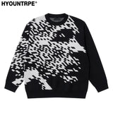 mens knitted sweater fashion pixel abstraction human face pullovers casual o neck unisex harajuku streetwear loose knit jumpers - Y2K grunge street style, vintage look oversized hoodie, high quality cotton hoodie