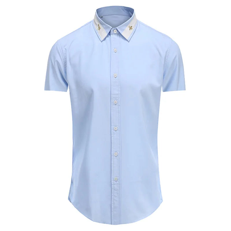 New 2022 Luxury Men Classic Embroidered bee Snake UFO Fashion Cotton Casual Shirts Shirt High Quality Short Sleeves A71