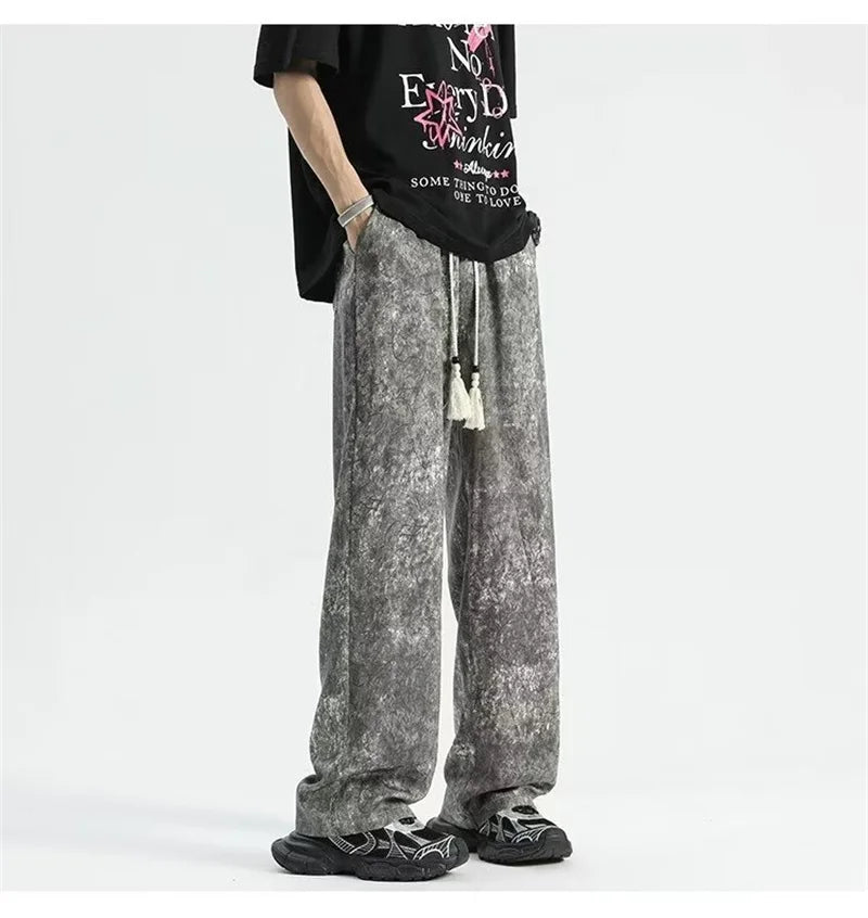 2024 goth tie dye corduroy pants mens autumn baggy wide leg straight casual trousers women drawstring hip hop y2k sweatpants unique joggers style 1363