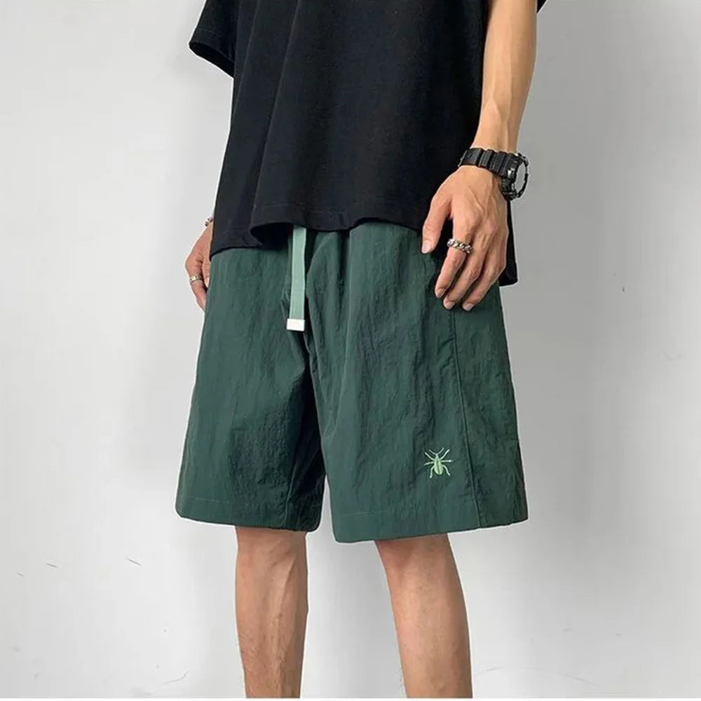 summer functional overalls mens unisex y2k street fashion embroidery casual pants sweatpants shorts knee length cargo shorts streetwear sweatpants