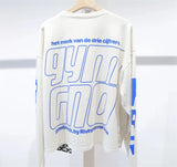 SS24 Vintage gymGnostic 123 Portrait Letter Print High-Street Casual White Loose Cotton Long Sleeve T Shirt Pullover Sweatshirt