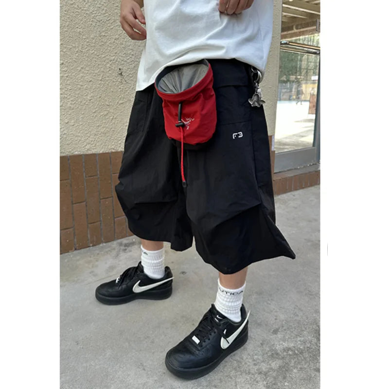 summer japanese outdoor functional style wide leg cropped pants for men and women loose workwear design quick drying shorts y2k unique shorts style 2088