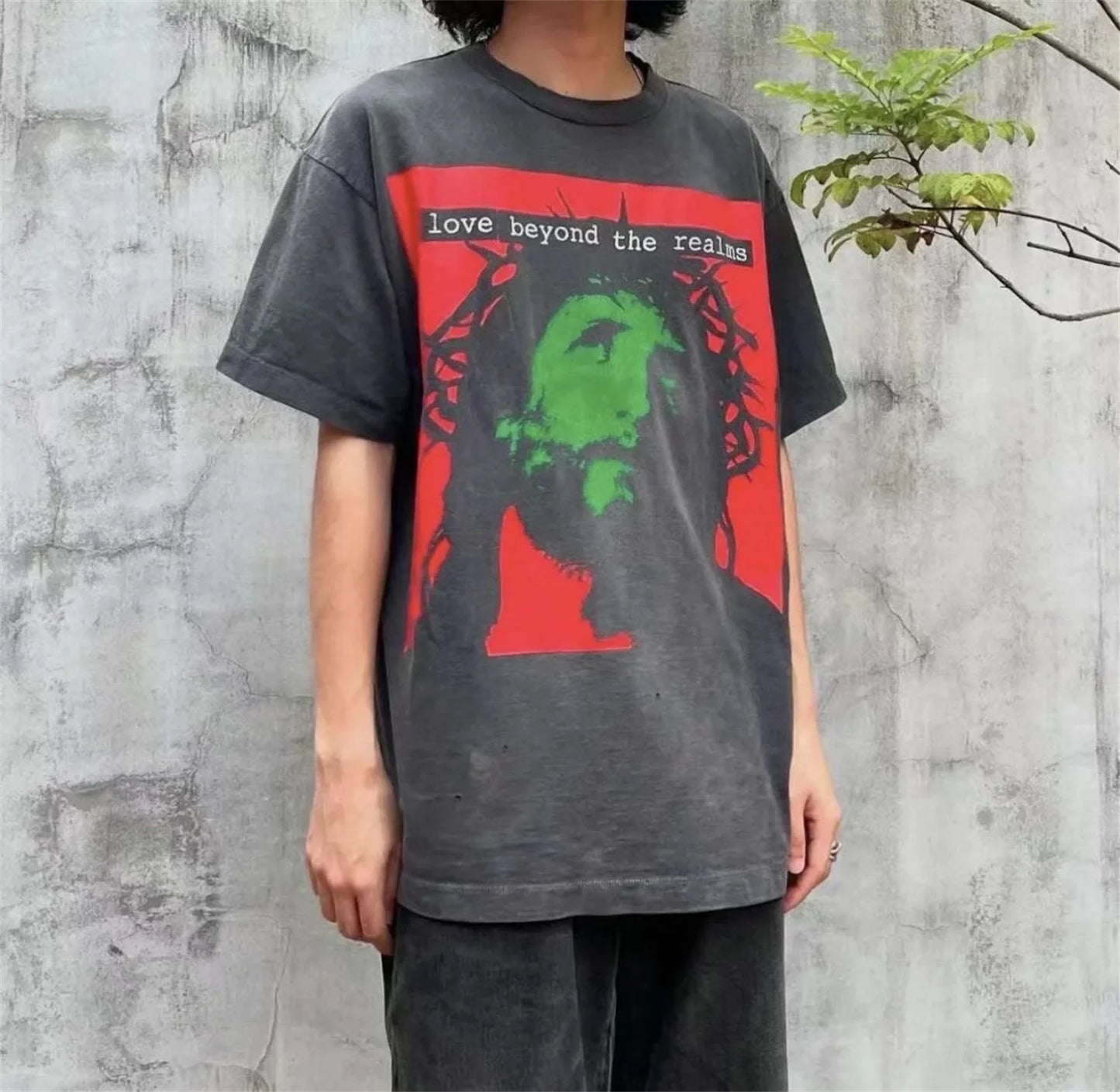grunge vintage t-shirt featuring new summer 24ss vintage retro portrait printing high street cotton casual loose tops t shirt pullover