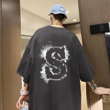 Cyberpunk Graphic tee – Dragon Design Letter S Print Tops Men Fashion Crewneck Short