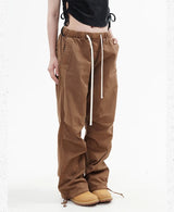 knee fold baggy pants unisex casual elastic waist straight trousers streetwear fashion drawstring women men hip hop y2k joggers unique joggers style 1276