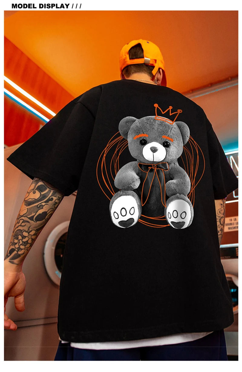 Anime Oversized shirt – American Street Bear Printed Men T Shirt Summer Crewneck