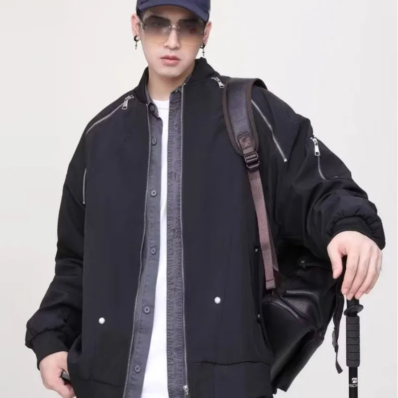 retro baseball bomber, daily drip outerwear, casual outfit