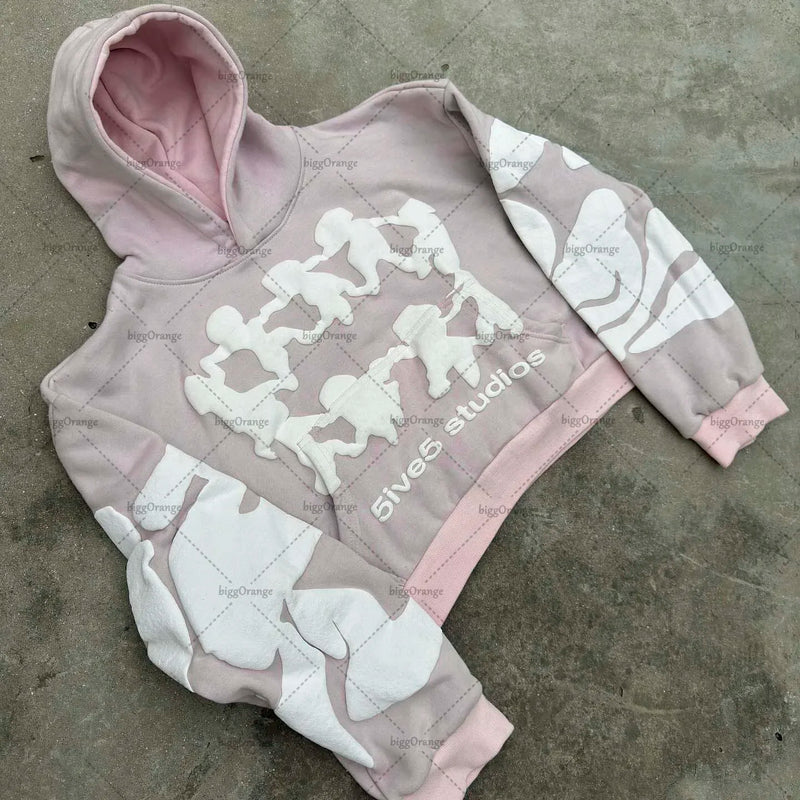 Retro Gothic Trend Letter Pattern Printed Oversized Hoodie Mens Fashio