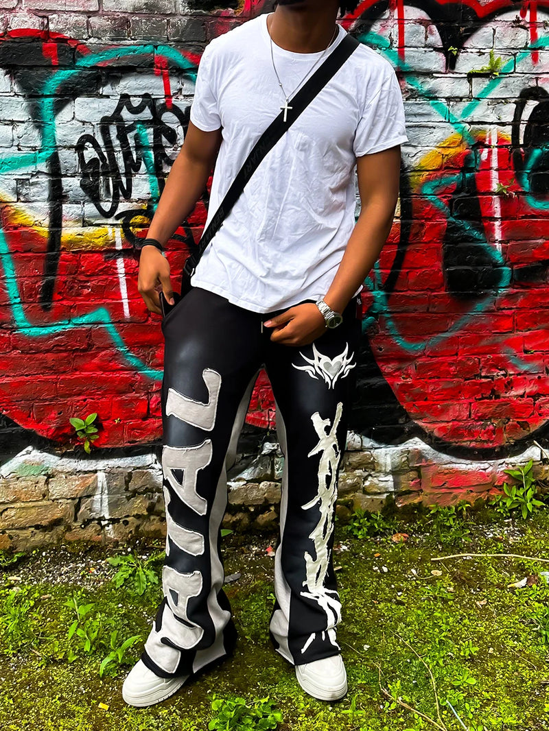 y2k sanitary pants casual pants elastic straight leg pants letter patchwork streetwear hip hop rap street dance matching pants clean everyday pants