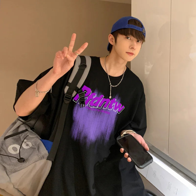 Y2k Chrome print – Summer Graffiti Letter Printed T Shirt For Men Casual Street