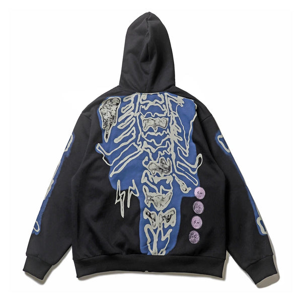 gothic barcode glitch featuring cactus jack fashion skull skeleton hoodie zip up plush hoodie cardigan kanye oversized zipper hoodies y2k men black clothes