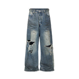 frayed damaged hole baggy wide leg jeans for men and women streetwear casual ropa hombre denim trousers oversized cargo pants combat utility trousers
