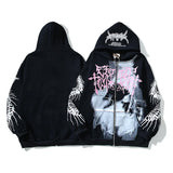 Chaopin High Street Brushed Kanye Vintage Dinosaur Bone Print Hoodie H