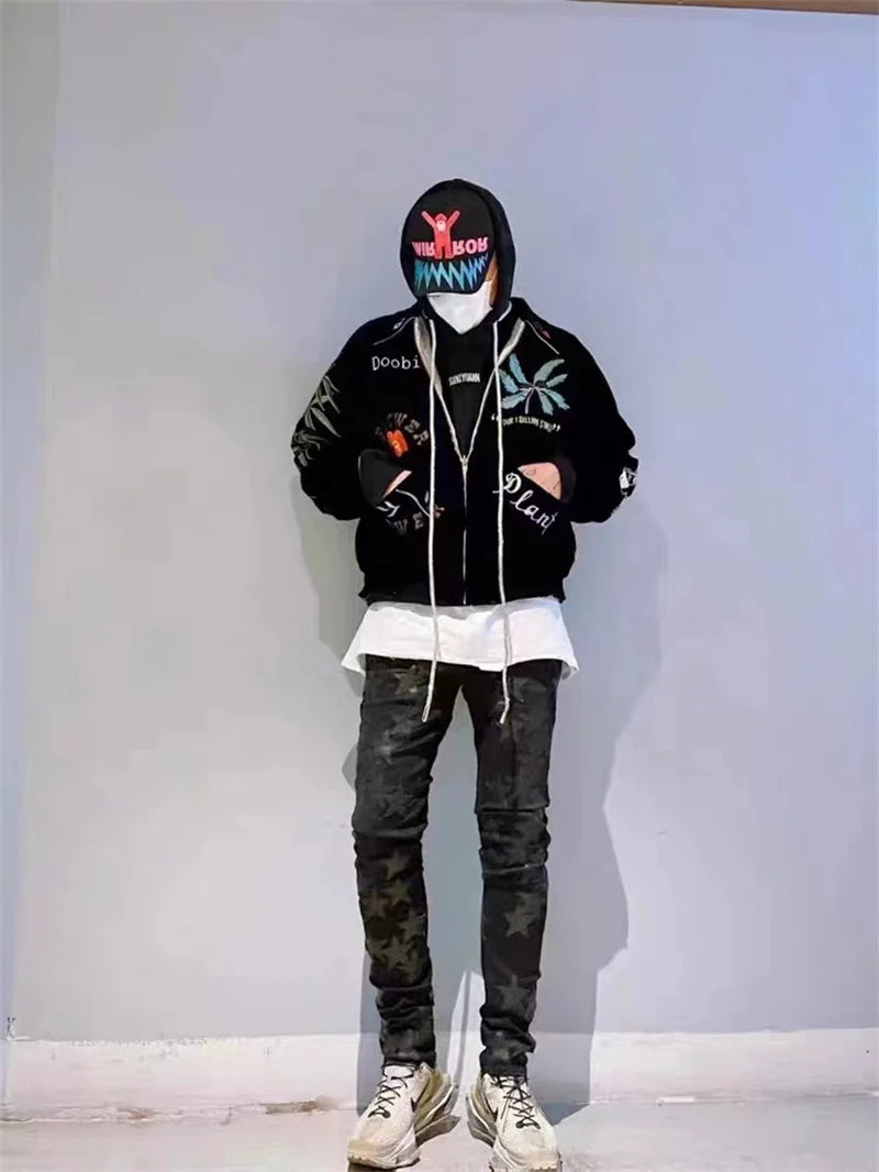 winter street style featuring kanye co branded commemorative high quality heavy industry fully embroidered cotton winter jacket for men and women design – premium quality jacket for men