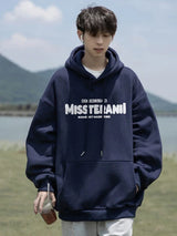 American Retro Casual Hoodies For Men Letter Printed Loose Fit Hooded