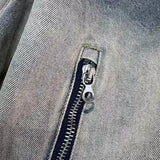 trendy coat featuring collarless wash denim motorcycle jacket design – premium quality jacket for men