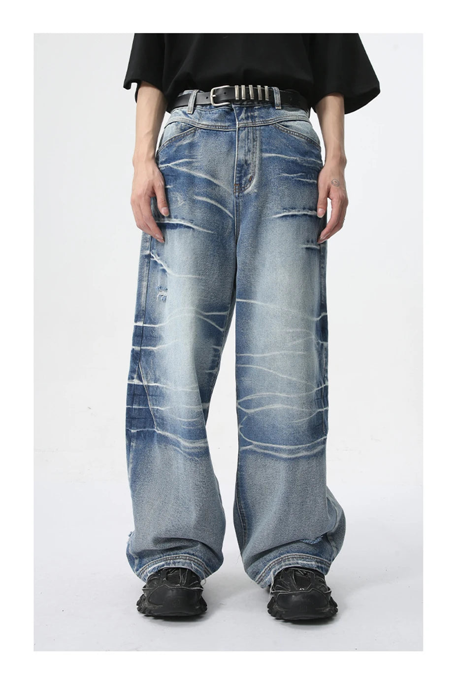 vintage blue baggy jeans man loose straight denim pants harajuku hip hop jeans trousers men unique jeans style 689