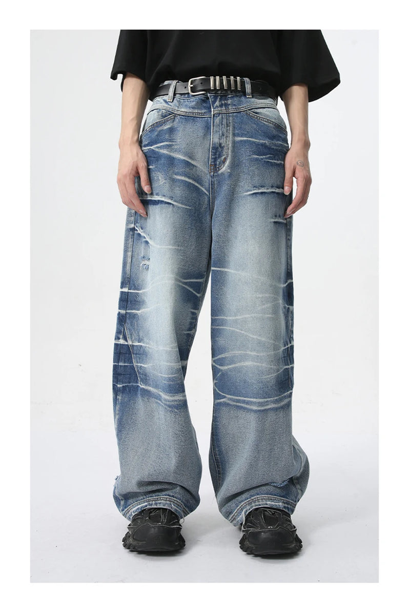 vintage blue baggy jeans man loose straight denim pants harajuku hip hop jeans trousers men unique jeans style 689