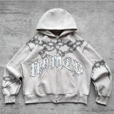 2024 American Trend Brand Printed Personality Zipper Sweatshirt Winter Hip Hop Retro Men's Women's Casual Street Cardigan Hoodie