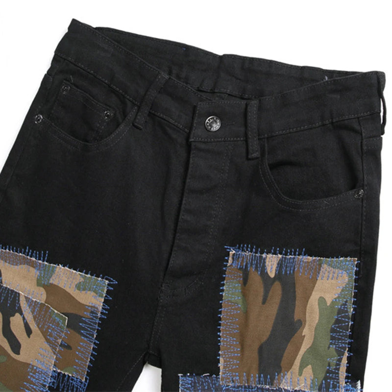 fashion ripped patchwork jeans men harajuku streetwear hip hop black jeans trend slim denim pants vintage washed jeans
