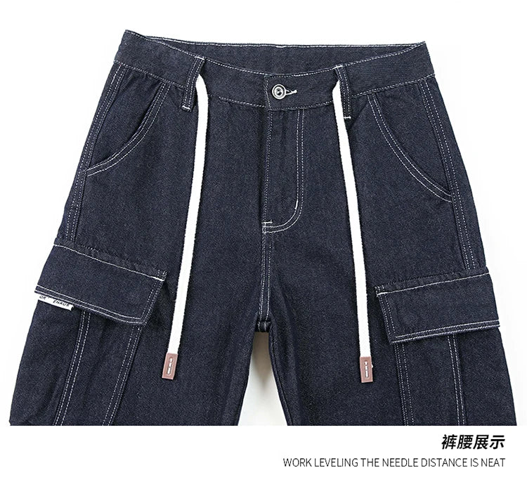 men autumn summer streetwear fashion plus size loose casual straight cargo jeans pant campus boy jeans trousers unique cargo style 2397