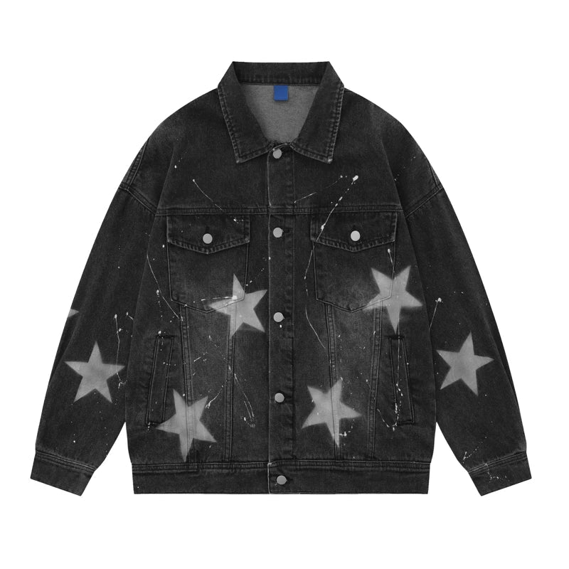 stars graffiti printed denim jackets mens fashion hip hop long sleeve coats outerwear y2k new casual streetwear jeans black j - variant style dc95a6 for streetwear fashion