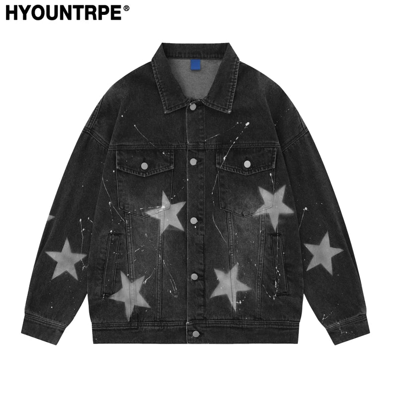 stars graffiti printed denim jackets mens fashion hip hop long sleeve coats outerwear y2k new casual streetwear jeans black j - variant style dc95a6 for streetwear fashion