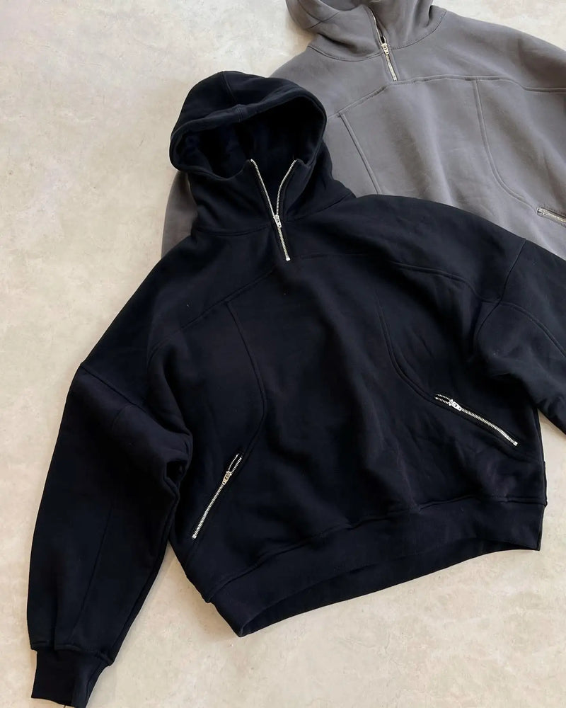 Harajuku Solid Color Zip Up Hoodie Retro Punk Y2K Hoodies Fashion Hip