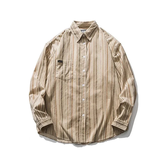 Spring and autumn new Japanese Harajuku style retro striped shirts for male and female