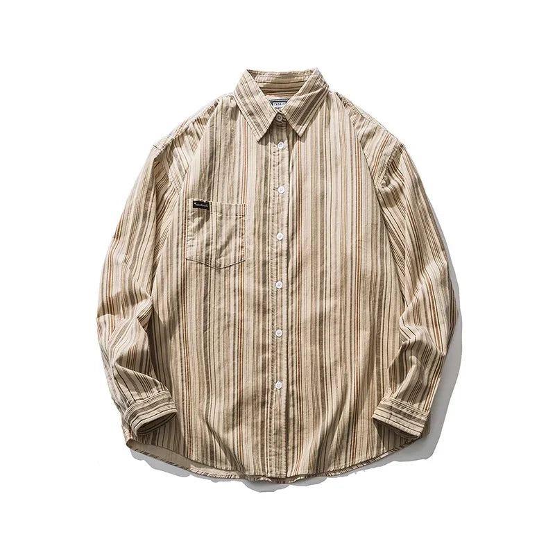 Spring and autumn new Japanese Harajuku style retro striped shirts for male and female students corduroy trendy jackets shirt