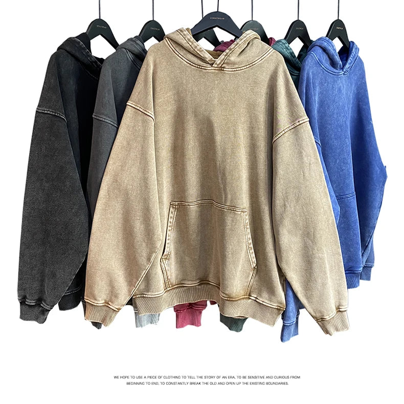 Kanye Vintage Distressed Solid Hooded Hoodie Oversize Washed Wax Dyein