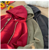 Embossed Letters Casual Hooded Sweatshirt Basic Colours Drawstring Cla