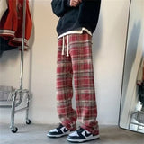 new mens y2k plaid casual baggy trousers autumn korean fashion straight woolen pants y2k vintage streetwear pantalones hombre menswear bottoms