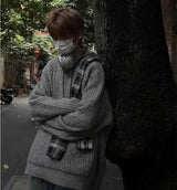 oversized knit pullover, fall/winter fashion, soft knit pullover with flame design, y2k fashion statement