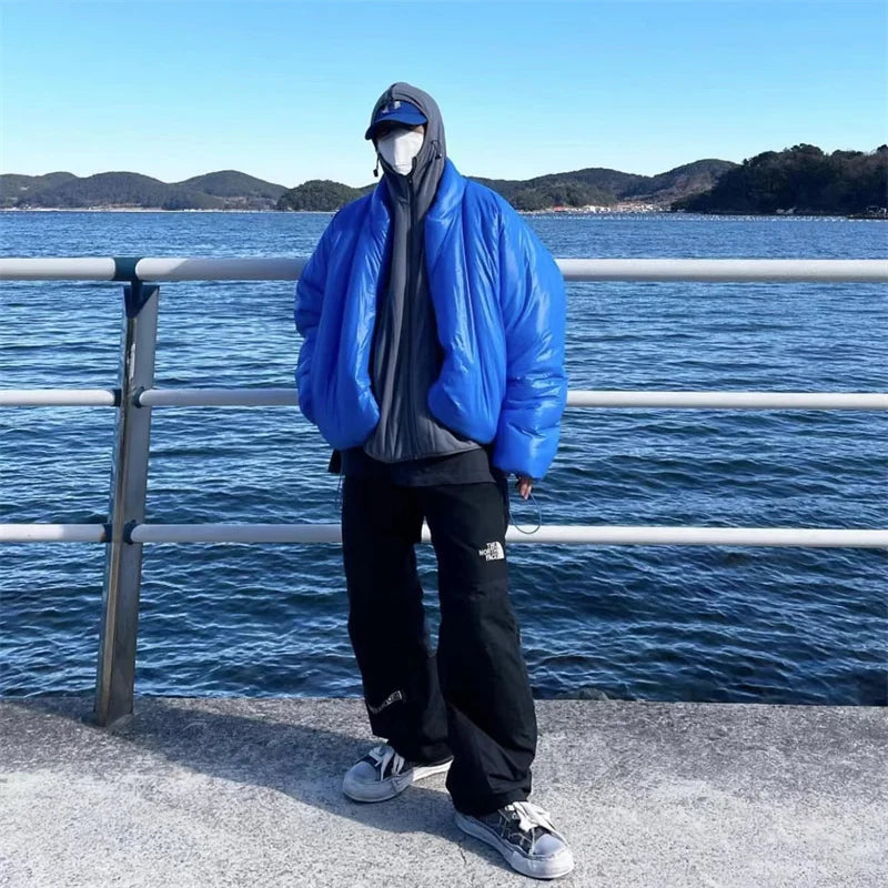 oversized fit featuring kanye 2023 new high quality fashion high street plastic 3d cotton coat black blue design – premium quality jacket for men