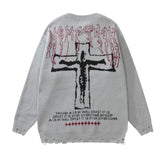 vintage sweaters y2k grunge streetwear hip hop ripped hole knitted cross punk gothic jumpers fashion harajuku casual pullover high quality cotton pullover, unique limited edition hoodie, trendy hip hop style outerwear
