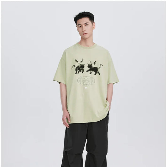 Gothic Anime panel – American Devil Kitten Print T Shirt Men Summer New Retro Har