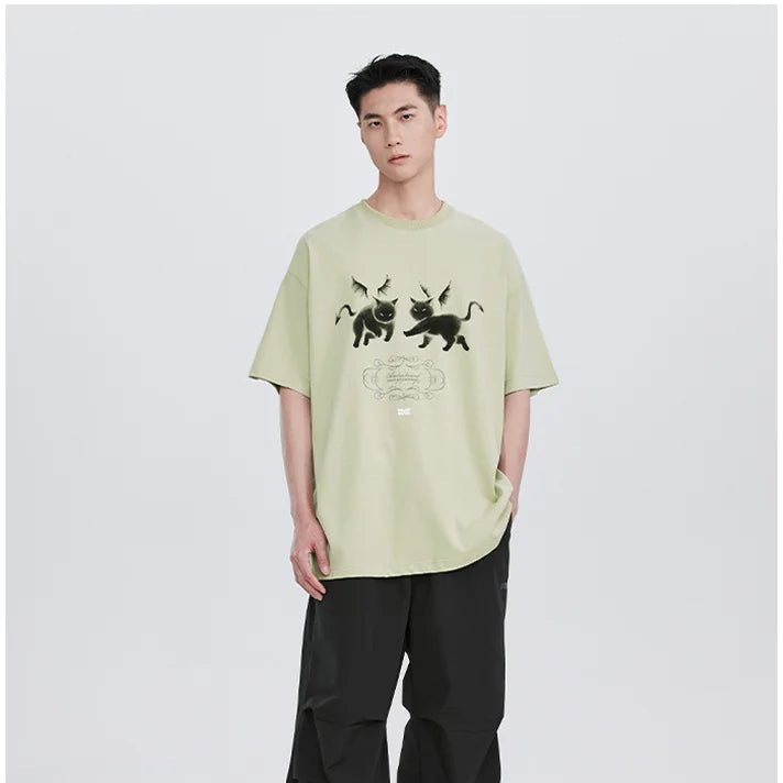 Gothic Anime panel – American Devil Kitten Print T Shirt Men Summer New Retro Har