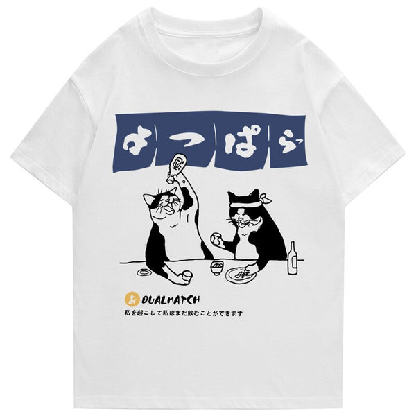 Men Tshirt Streetwear Japanese Harajuku Funny Drinking Cat T Shirt, streetwear graphic t‑shirt, in red 1, size S, harajuku aesthetic, soft cotton, relaxed fit, premium print, daily wear, Club Paradise, unisex streetwear,