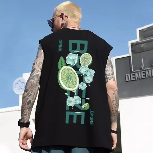 Vaporwave Barcode glitch – New Lemons Print Graphic T Shirt Vintage Loose Tank Top Casual