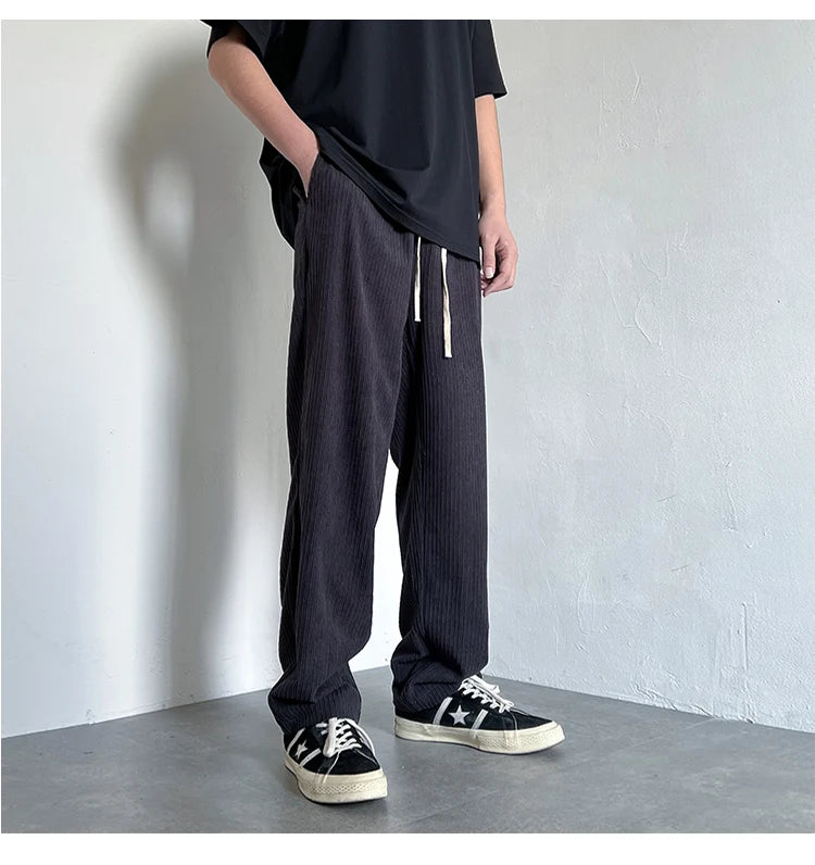 4 colors drawstring corduroy pants men fashion cotton casual pants men streetwear hip hop loose straight pants mens trousers unique default style 3744