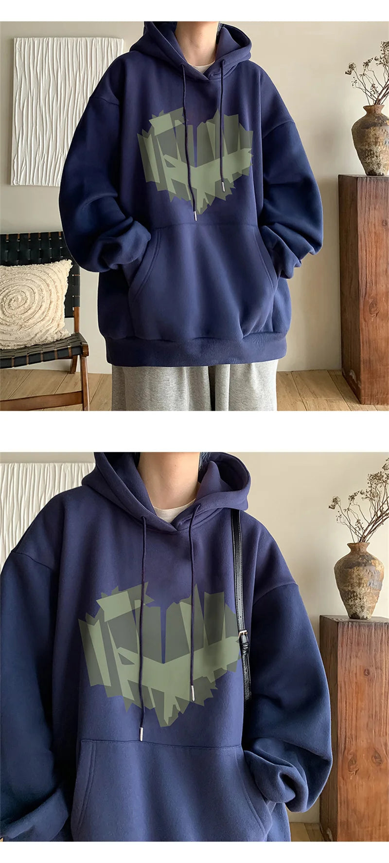 Autumn New Love Graphic Print Hoody Sweatshirts Man Hip Hop Oversized