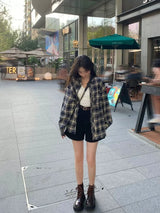 Power Wear Plaid Shirts Women Idle Sle Retro Cardigan Shirt Outerwear Long sleeve Top Spring and Autumn New women shirt blouses