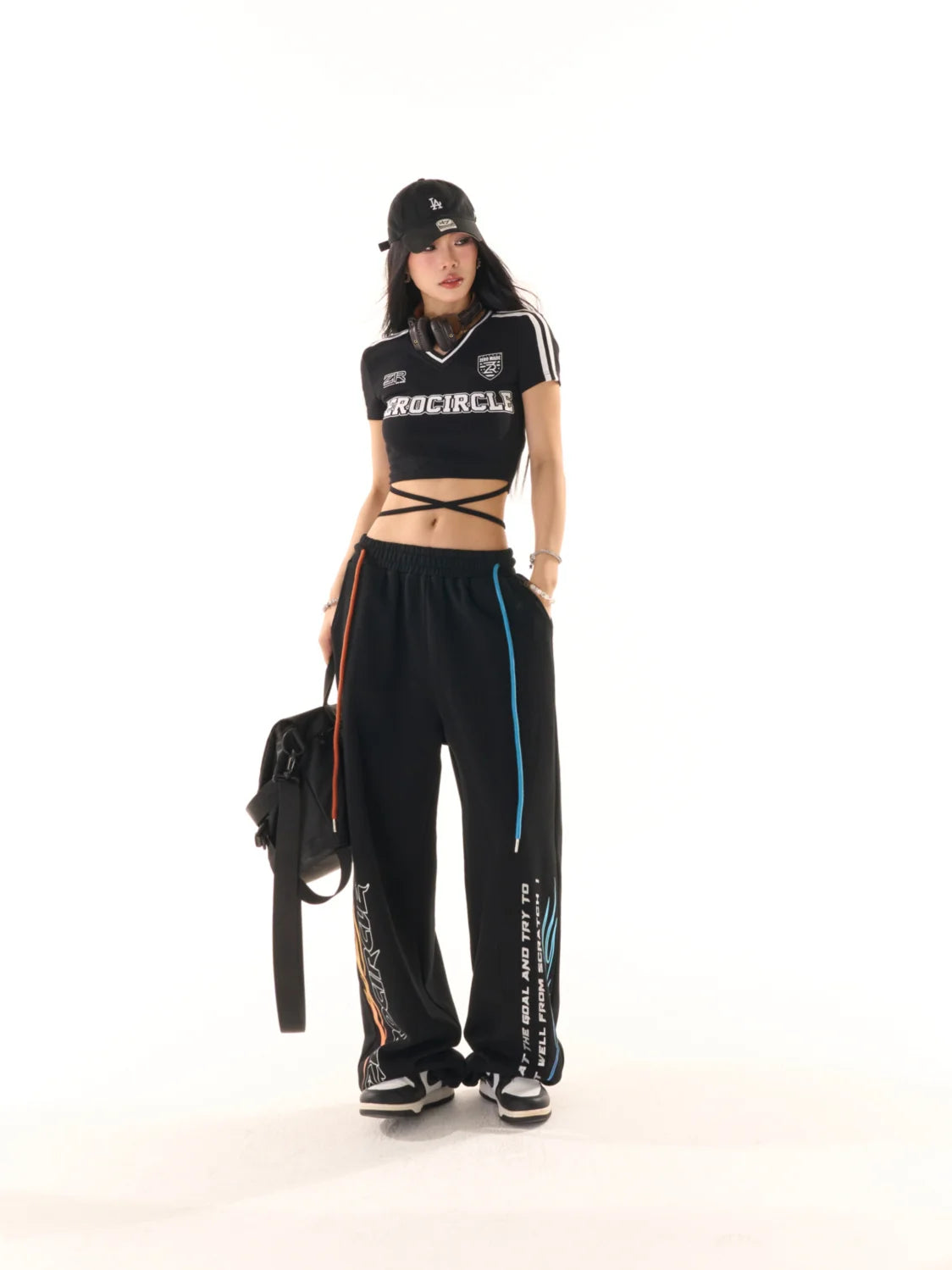 high street hiphop black wide leg waist pants women spring american loose straight casual y2k pants streetwear women sweatpants unique joggers style 2561
