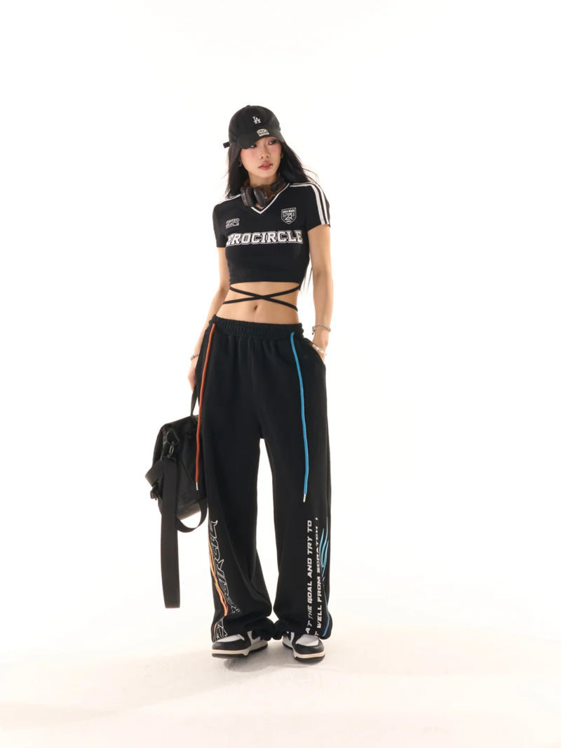 high street hiphop black wide leg waist pants women spring american loose straight casual y2k pants streetwear women sweatpants unique joggers style 2561