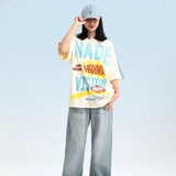 Skatercore Graphic tee – American Colored Striped Graffiti Letter Splicing Short Slee