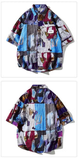 American men and women trendy personalized graffiti printed short sleeved shirt summer couple hip-hop loose fitting Harajuku top