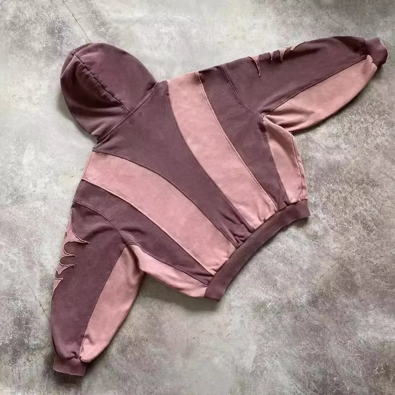 Street Y2K New Fashion Trend Stitching Patch Pullover Hoodie Women Har